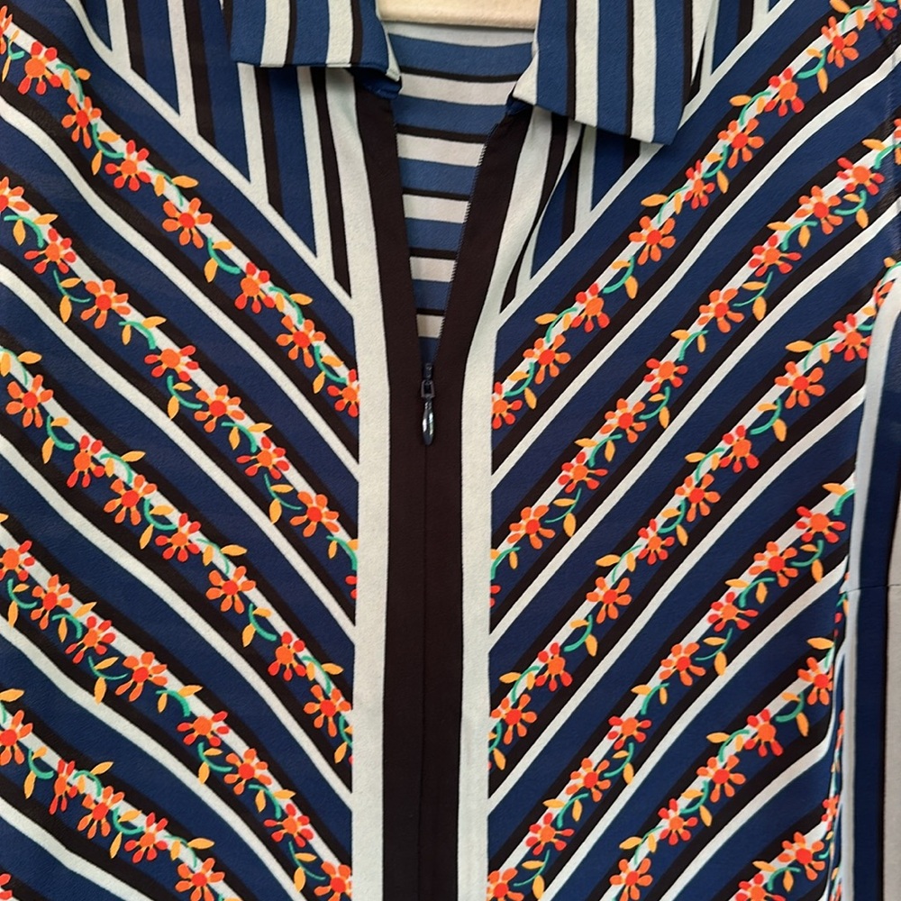 CAbi Navy and Orange Striped Floral Blouse - Picture 2 of 3